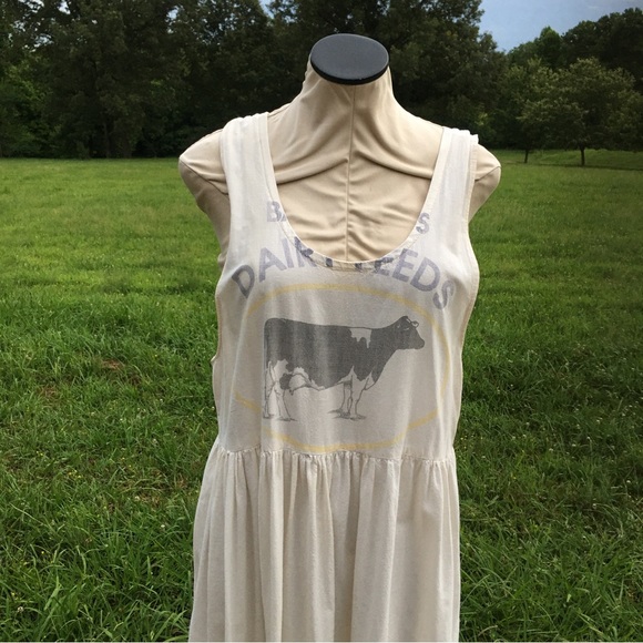 Vintage 80’s Country Farm Prairie Style Flour Sack Maxi Dress  BOHO FESTIVAL - Picture 7 of 15